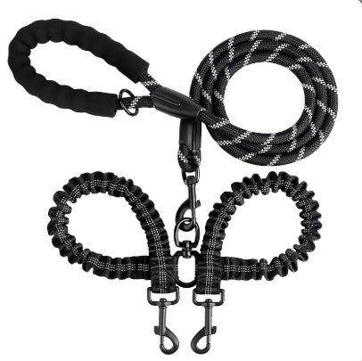 2 in 1 Double Reflective Dog Leash - Black