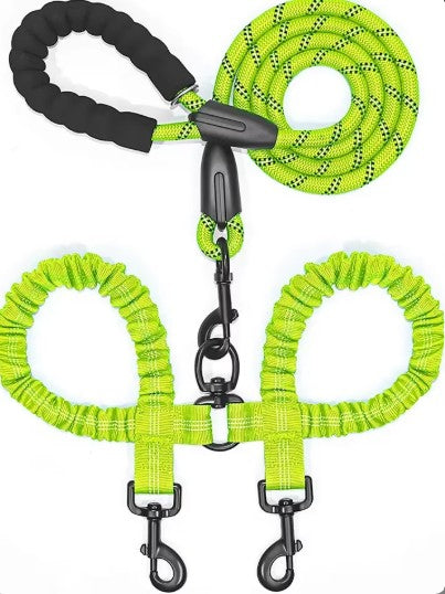 2 in 1 Double Reflective Dog Leash - Green