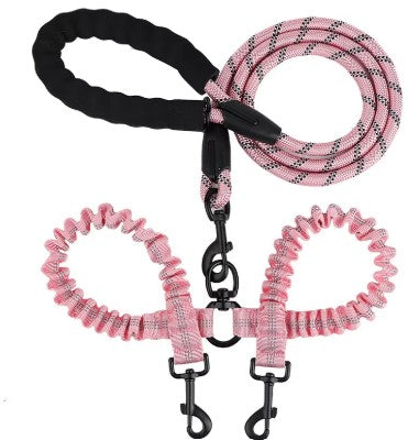 2 in 1 Double Reflective Dog Leash - Pink