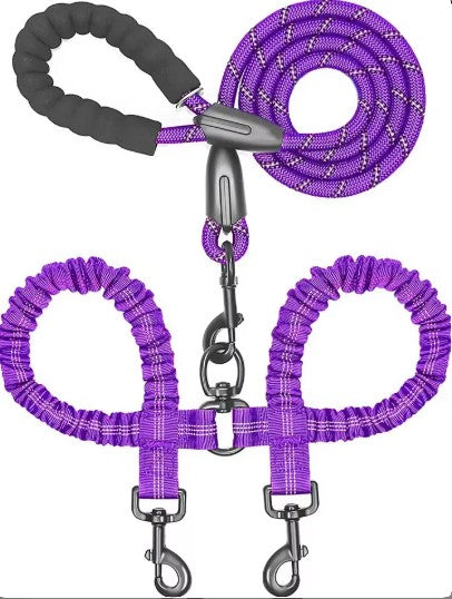 2 in 1 Double Reflective Dog Leash - Purple