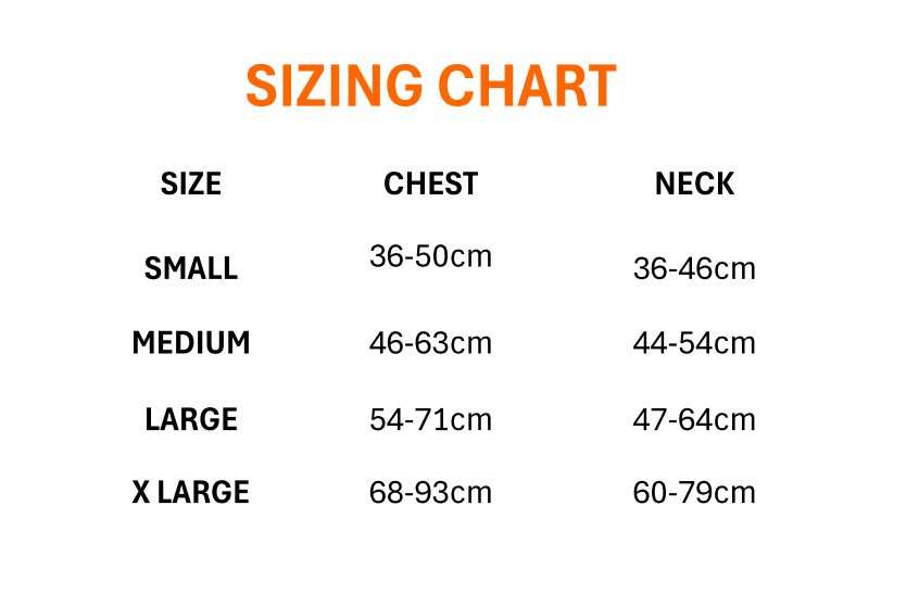 Sizing Chart for Body Fot Harness