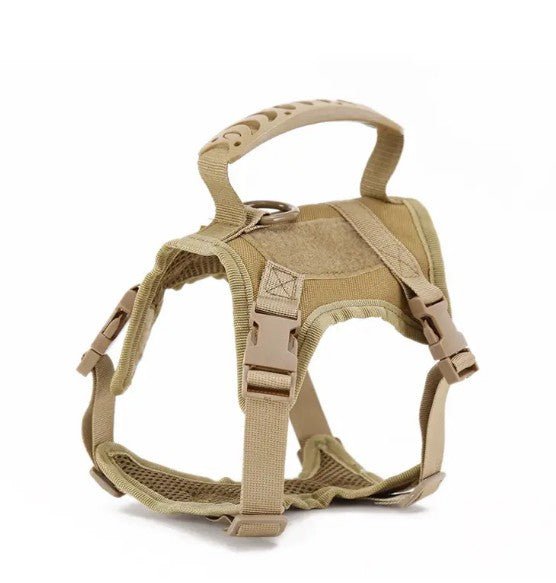 Extra small khaki tactical dog harness with handle and adjustable straps for small breeds