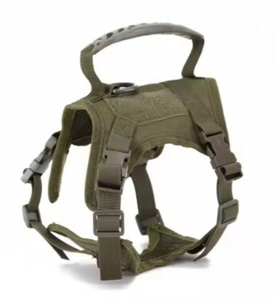 Extra small green tactical dog harness with handle and adjustable straps for small breeds