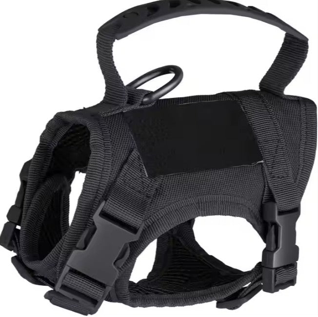 Extra small black tactical dog harness with handle and adjustable straps for small breeds