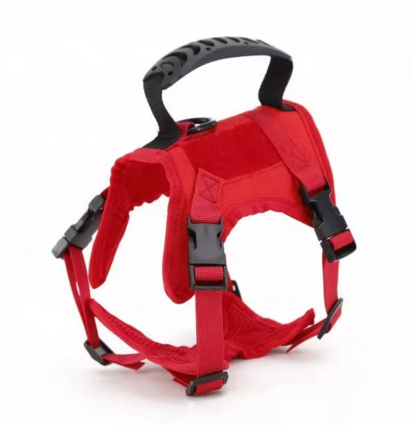 Extra small red tactical dog harness with handle and adjustable straps for small breeds