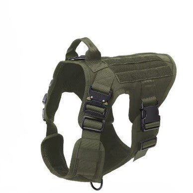 Green heavy-duty tactical dog harness with handle and adjustable straps