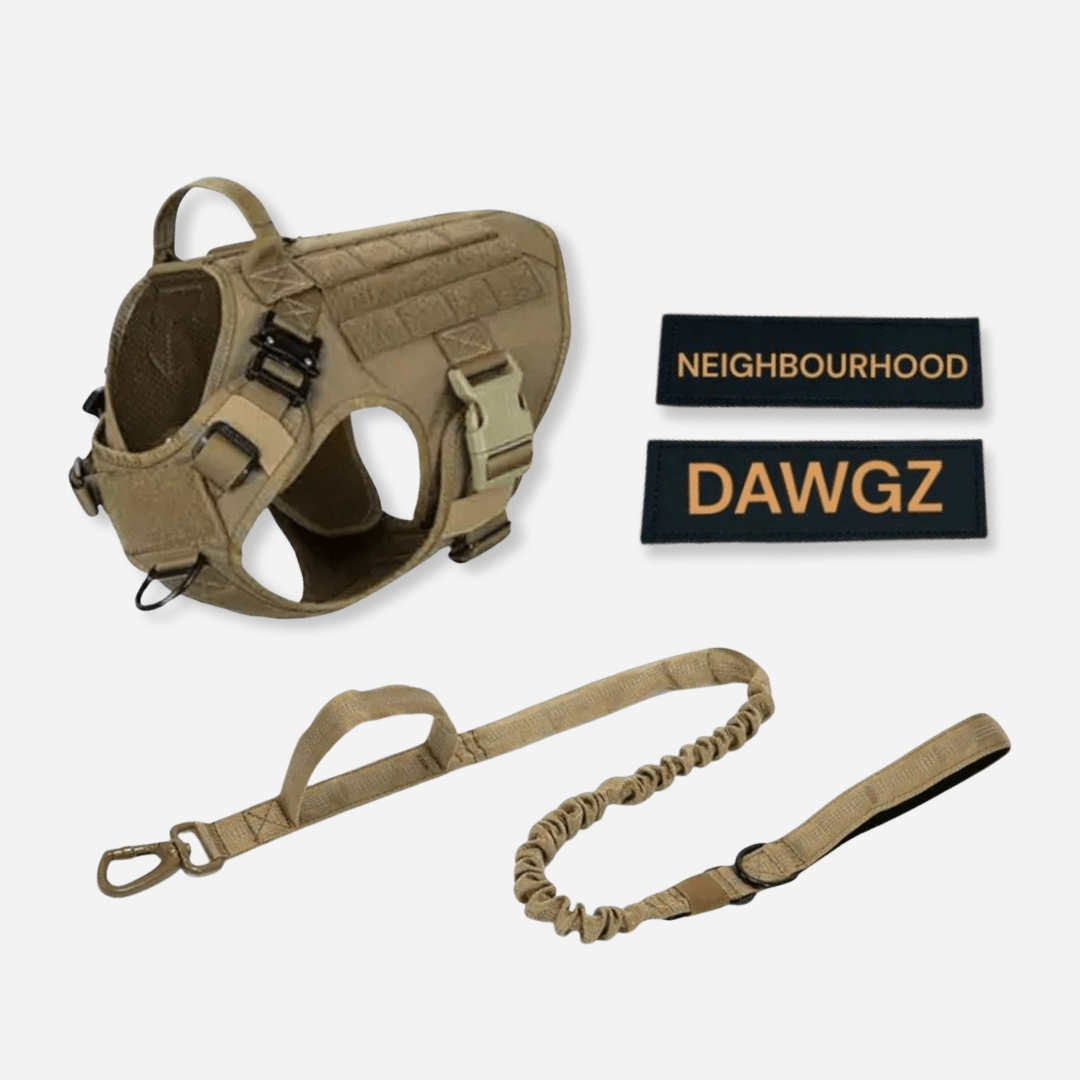 Tactical Dog Harness & Leash Set – Khaki | Neighbourhood Dawgz
