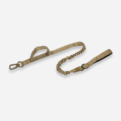 Khaki tactical dog leash with double handle and durable clip