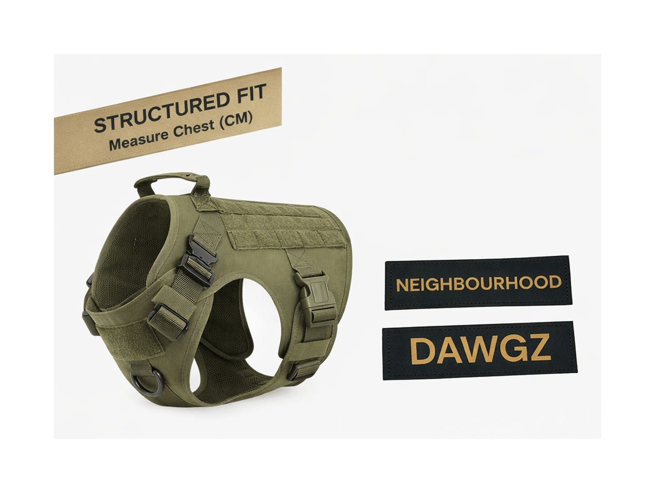 Tactical No - Pull Dog Harness – Heavy - Duty, Adjustable | Includes Personalised Velcro Patch - Neighbourhood Dawgz