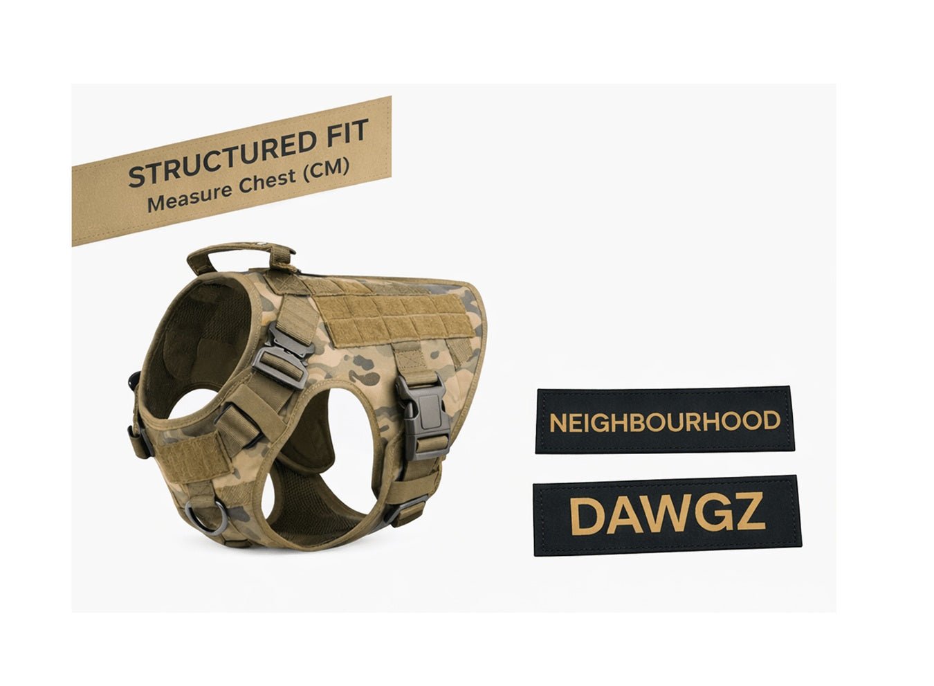 Tactical No - Pull Dog Harness – Heavy - Duty, Adjustable | Includes Personalised Velcro Patch - Neighbourhood Dawgz