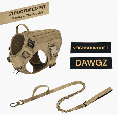 Tactical No - Pull Dog Harness & Leash Set – Heavy - Duty, Adjustable, Includes Personalised Velcro Name Patch - Neighbourhood Dawgz